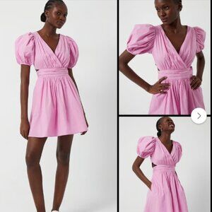 French Connection Rhodes Poplin Babydoll Pink V-Neck Dress In Morning Glory sz 2